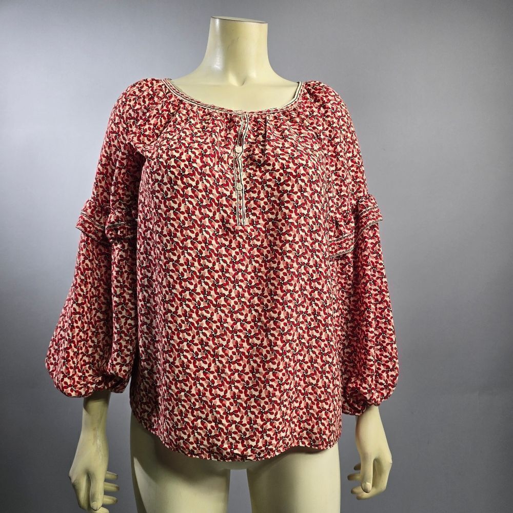 Max Studio Brown Puff Sleeve Blouse with Ruffled Style R6